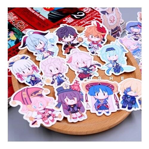 Game Genshin Impact Hu Tao Zhongli Venti Xiao Diluc Cute Glitter Refrigerator Luggage Sticker Paster Phone DIY Scrapbook Decal