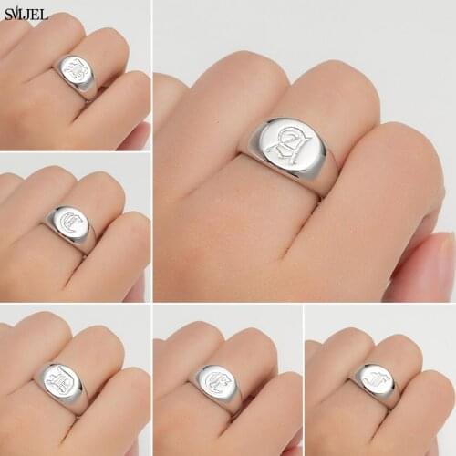 Name 26 A-Z Initial Letter Rings Luxury Ancient Old English Opening Ring Alphabet Personalize Jewelry Best Gift Friend Wholesale