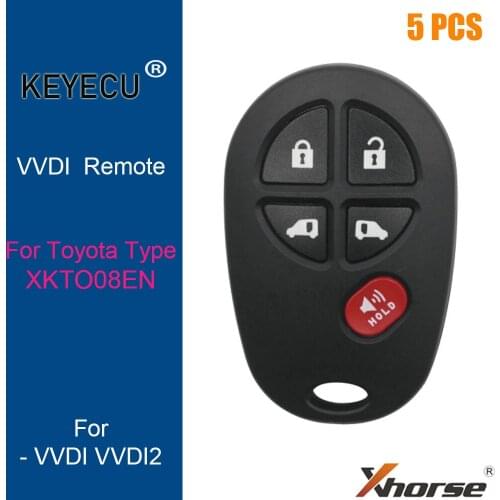 KEYECU 5 Pieces XHORSE English Version XKTO08EN for Toyota Style Wire Universal Remote Key - 4+1/ 5 Buttons - for VVDI Key Tool