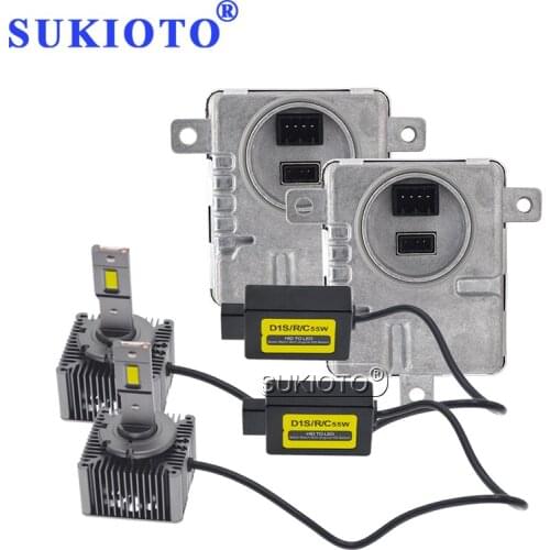 SUKIOTO D1S D3S LED Headlight Bulb Conversion Kit 55W 6000K White Plug and Play Auto Car Canbus Xenon D1S D3S HID Ballast Kit