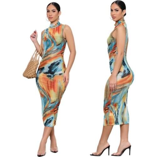 Young Party Lady Fashion O Neck Sleeveless Skinny Long Dress Sexy Tight Club Party Lady Fashion Bodysuits