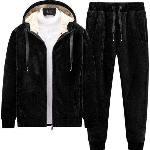 Mens clothing suit silver fox wool composite lamb wool plus size suit mens winter plus velvet hooded cardigan sweater suit 8XL