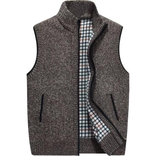 Mens Wool Sweaters Vest 2020Autumn Winter Thick Warm Casual Cashmere Coat Sleeveless Knitted Vest Jacket Fleece Sweatercoat