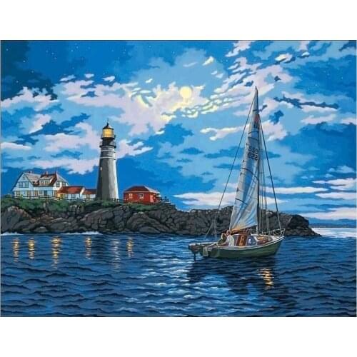 Full diamond embroidery kit 5D DIY diamond painting seaside fishing boat island landscape mosaic home decoration gift