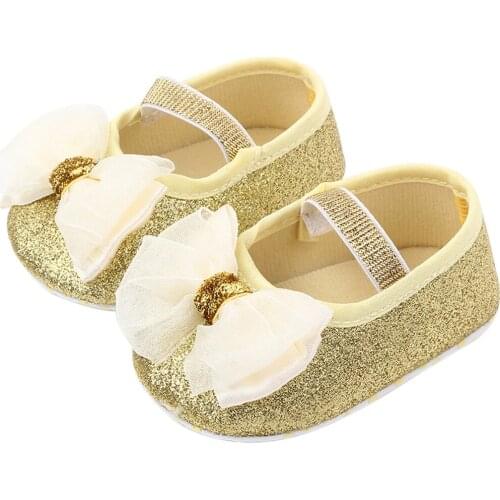 2020 New Toddler Glitter First Walkers Baby Girls Mary Jane Flats Big Bowknot Princess No-Slip Shoes