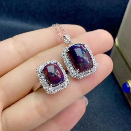 New Arrival Real and Natural Black Opal jewelry set Natural Real 925 sterling silver 1pc Black Opal pendant,1pc Black Opal Ring
