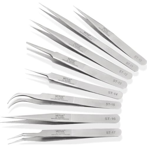 VETUS White ST 10-ST 17 Mink Eyelash Extension Tweezers Stainless Steel Antistatic Direct And Bend False eyelash tweezer