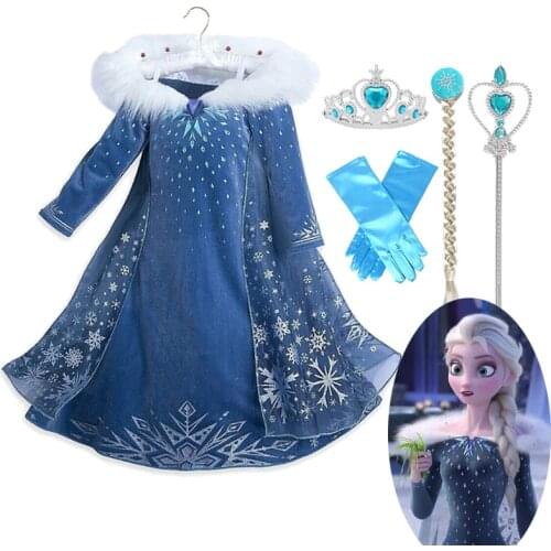 Frozen Princess Elsa Dress Girls Party Vestidos Cosplay Girl Clothing Anna Snow Queen Print Birthday Princess Dress Kids Costume