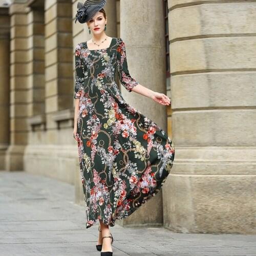 Tiffany Runchi dress temperament dress French printing skirt temperament waist and ankle skirt women dz2650