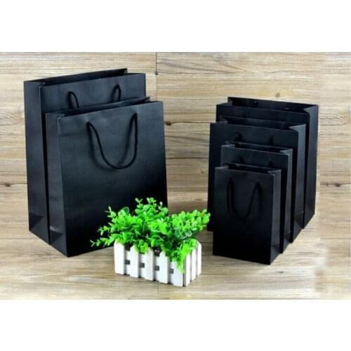 Black Paper Gift Bag Paper Bag With Handles Kraft Paper Bag jewelry Favor Gift Bag For Christmas Accept Custom Logo