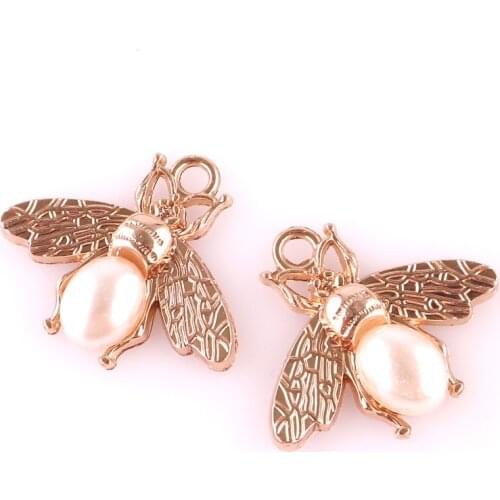 10pcs Gold Color Faux Pearl Bee Charm Pendant fit Women Charm Bracelets Necklace DIY Jewelry Girlfriend Gift 23215