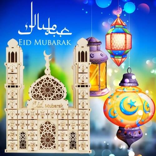 Ramadan LED Countdown Calendar DIY Wooden Eid Mubarak Ornament Drawer Party Decor