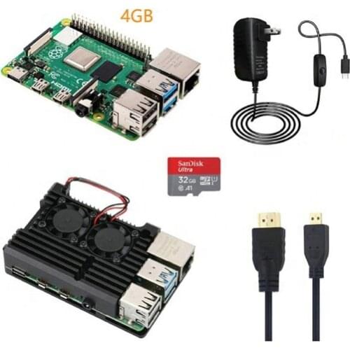 Raspberry Pi 4 4G Kit with Case,5V 3A Power Adapter with Switch HMDI Cable 32G SD Card Optional