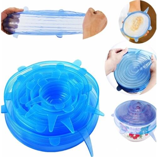 6Pcs/Set Silicone Lids For Mugs Stretchy Vacuum Rubber Case Reusable Fresh Storage Silicone Cover Kitchen Heat Resisting Tools