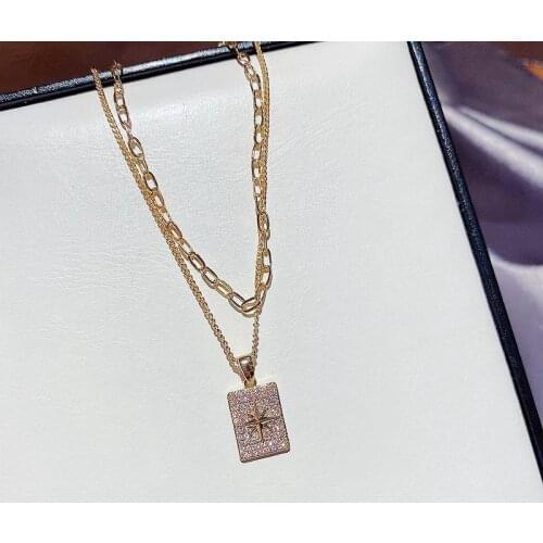 SIPENGJEL Fashion Double Layer Star Pendant Necklace Punk Geometric Rectangle Link Chain Choker Necklace For Women Jewelry 2021