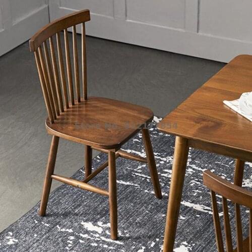 Nordic solid wood Windsor chair black walnut color household small apartment back chair dining table chair desk chair makeup cha