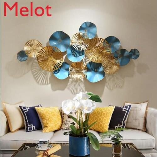 Modern 3D Stereo Wrought Iron Lotus Leaf Mural Crafts Wall Decoration Hotel Home Sofa Background Wall Hanging Metal Ornaments