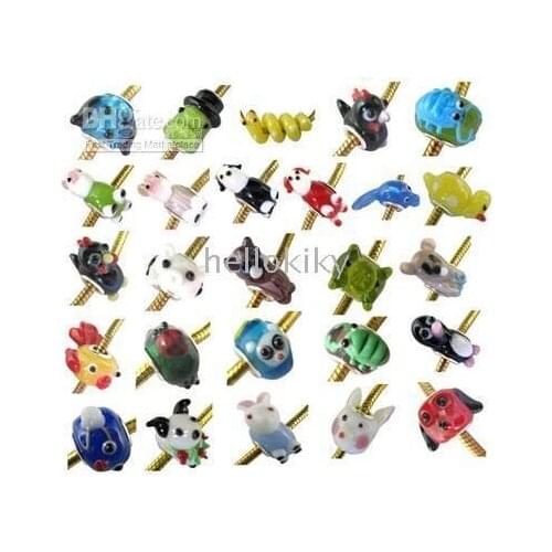 100 PCS MIXED COLOURS LOOSE GLASS ANIMAL BEADS W/big Hole #19201