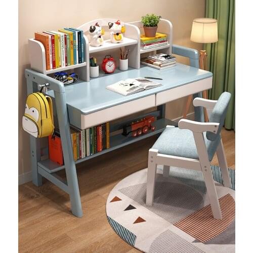 Desk childrens desk and chair set childrens simple home desk primary and secondary school students can lift solid wood learnin