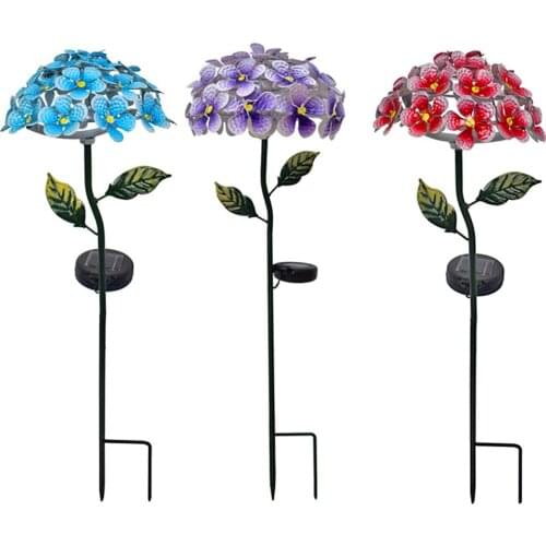 LED Solar Light Artificial Hydrangea Simulation Flower Light Outdoor Waterproof Garden Lawn Stakes Lamps for Courtyard Decor