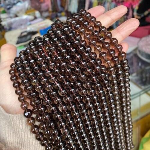 High Quality Natural Stone Polished Smooth Loose Round Smoky Quartzs Beads 4/6/8/10/12mm DIY Jewelry Making Strand 15