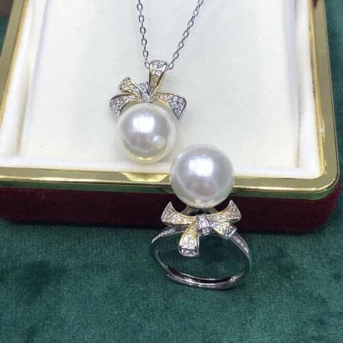 Bow 925 Sterling Silver Pendant and Ring Mountings Findings Base Jewelry Set Mounts Settings Parts for Pearls Beads Crystal