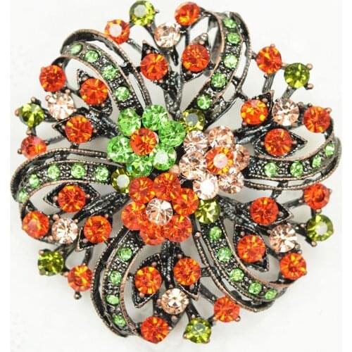 Antique copper Flower Brooch Colorful Rhinestone Bridal Wedding party Pin brooches C2162 E3