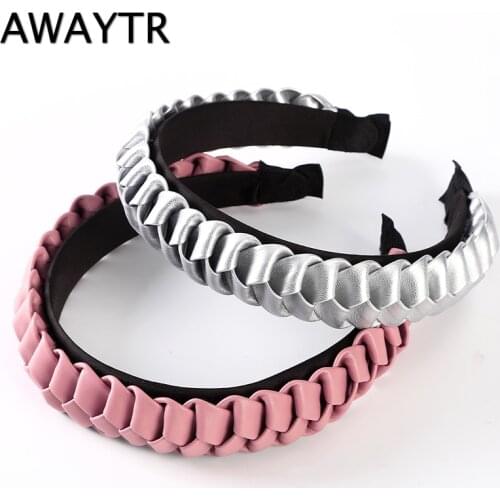 AWAYTR New Leather Hairband Cross Twist Braided Headband Adult Wide Side Headwear Hair Hoop Hair Accessories For Women