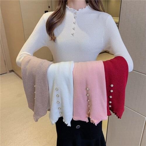 QRWR 2020 Women Sweater New Spring Autumn Solid Casual Slim Fit Knitteds Pullover Elegant Basic Half High Collar Sweater Women