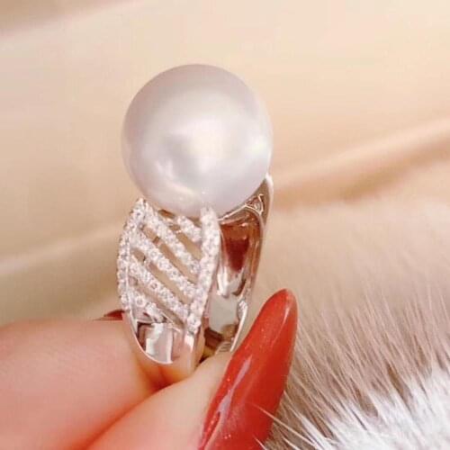 D327 Pearl Ring Fine Jewelry 925 Sterling Silver Natural 11-12mm Fresh Water Round White Pearls Females Rings for Women Gifts