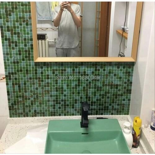 1 box 10pieces Grass green Self-adhesive Glass mosaic Swimming pool Mosaic Tile Sheet for Kitchen interior glass