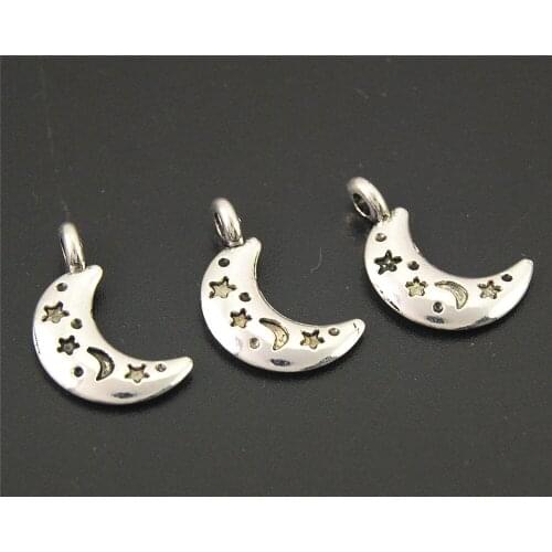 10pcs Silver Color GOLD moon and star Charm Pendant DIY Necklace Bracelet Bangle Findings 19x11mm A2173