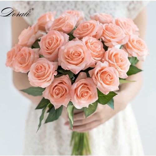 10 pcs lot red roses artificial flower real touch latex flowers artificial silicone flower fake rose decoration for home wedding