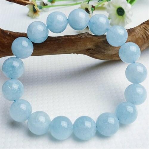 13mm Genuine Natural Blue Gems Stone Stretch Charm Bracelet Women Femme Transparent Crystal Round Bead Bracelet