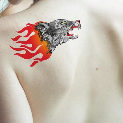 2pcs Transfer Temporary Tattoo Stickers Classic Colors and Simple Durable Design Wolf Head Body Arm Fake Tattooing Decals