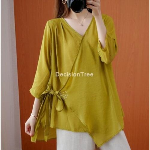 2021 chinese style women daily casual loose shirt cotton linen blouse elegant clothing hanfu tang tops female chiffon blouses