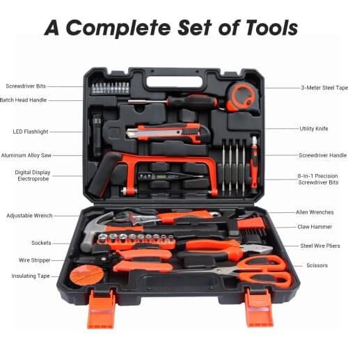 45Pcs Hardware Tool Set Household Repair Tools General Maintenance Tool Set for Home Apartment Garage Dorm Office Home Toolbox