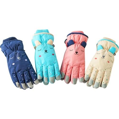 Children Full-Finger Love Cartoon Winter Warm Ski Gloves Outdoor Waterproof Cold-Proof Breathable Outdoor Snow Plush Gloves