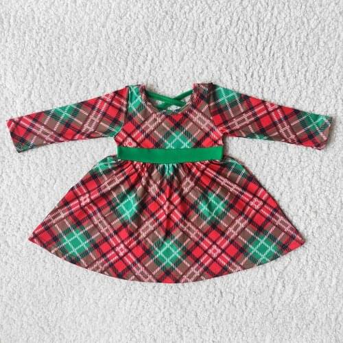Baby Long Sleeve Christmas Plaid Dress Red and Green Clothes Newborn Baby Girls Dresses Casual Wear