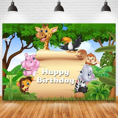 Custom Name Wild Animal Jungle Forest Safari Party Blue Sky Birthday Backdrops Newborn Baby Shower Child Photography Backgrounds