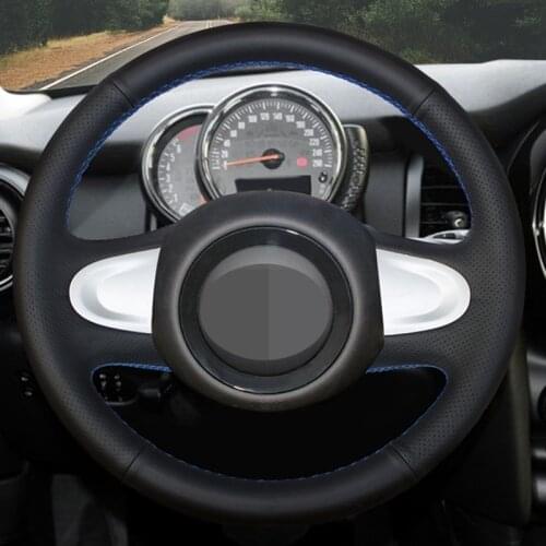 DIY HKOADE Hand-stitched Black High Soft Artificial Leather Car Steering Wheel Cover for Mini Coupe 2013 (2-Spoke)