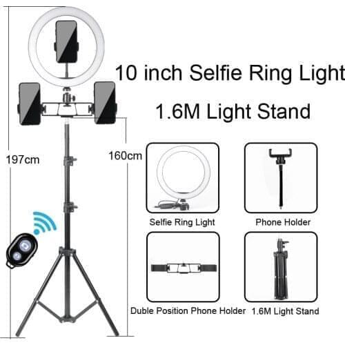 10inch Selfie Ring Light Photography Led Rim Of Lamp With Mobile Holder Support Tripod Stand Ringlight For Live Video Streaming