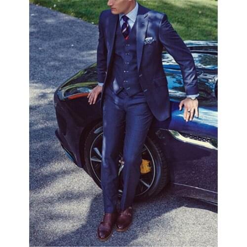 Handsome Groomsmen Notch Lapel Groom Tuxedos Mens Wedding Dress Man Jacket Blazer Prom Dinner (Jacket+Pants+Tie+Vest) A352