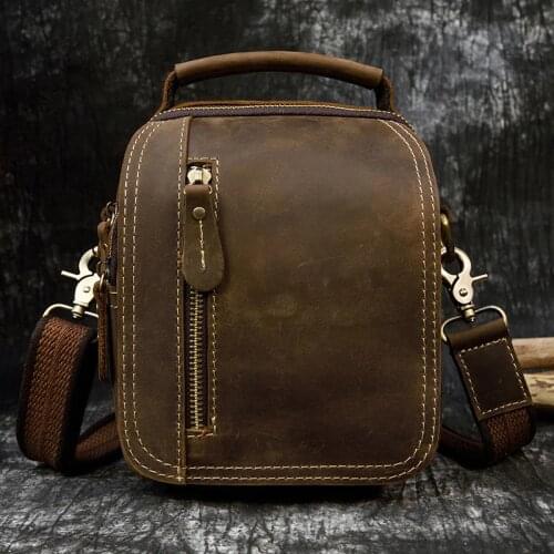 Luufan Hot Sale Mens Waist Bag Genuine Leather Mini Shoulder Bag Crazy Horse Leather Fanny Pack Belt Bags Phone Pouch Bags