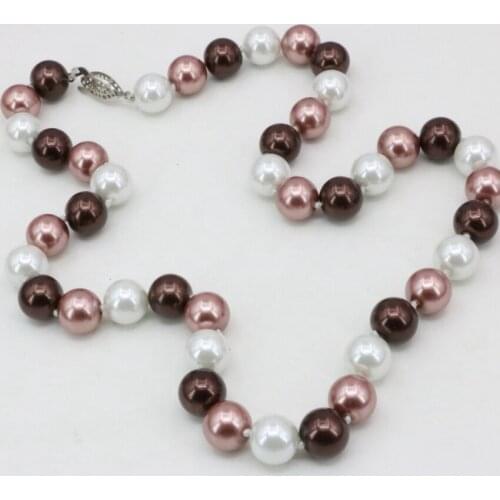 Multicolor 10mm simulated-pearl round beads shell necklace chain choker clavicle fashion statement women jewelry 18inch B3214