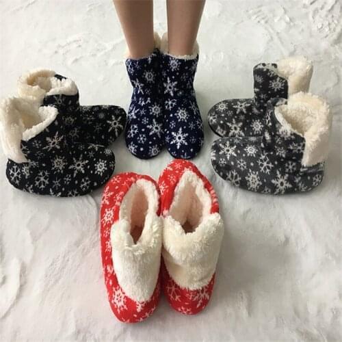 Womens Fashion Bedroom Slippers Warm Flip Flops Snowflake Fur Slides Winter Home Shoes Lidies Christmas Soft Plush Flat Boots