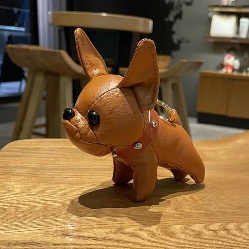 Fashion Punk French Bulldog Keychain PU Leather Dog Keychains for Women Bag Pendant Jewelry Trinket Mens Car Key Ring Key Chain