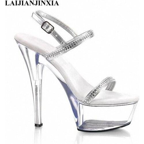LAIJIANJINXIA New 15cm high-heeled shoes crystal shoes fashion sandals dress womens shoes Clear Stiletto Heel Platformed Sandal