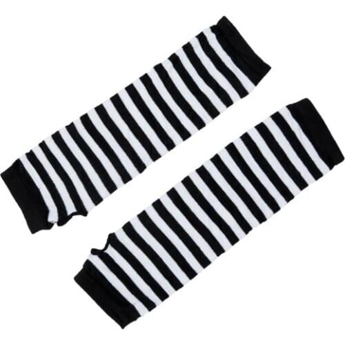 New- Stylish Winter Warm Black White Striped Long Fingerless Gloves