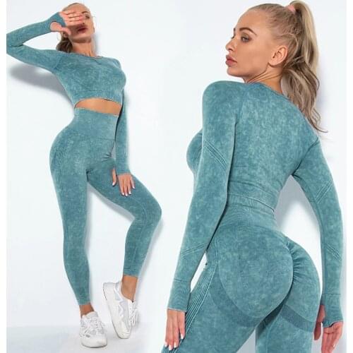 New product Seamless Yoga Set Fitness Gym Suit women Longsleeve Top Yoga Pants High Waist Peach Hip Leggings Fitness Clothes